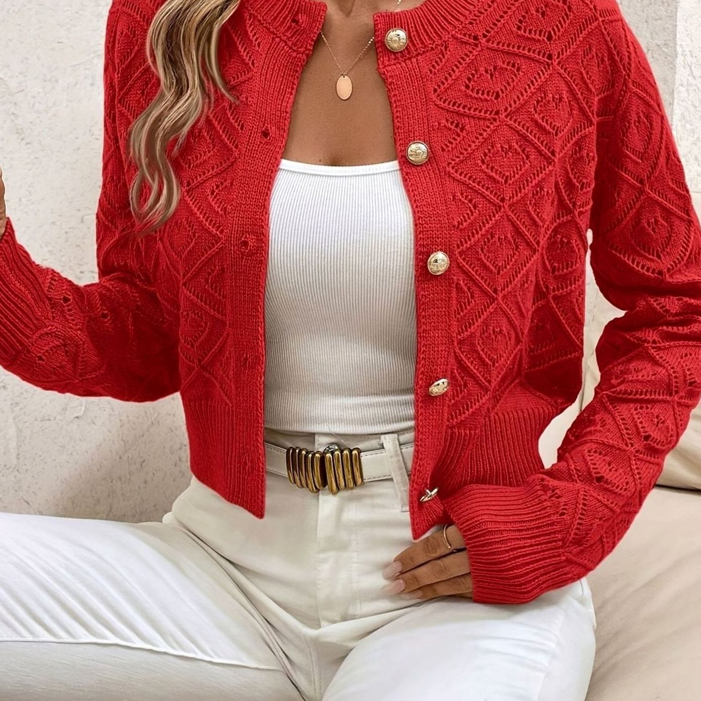 Camille - Cardigan Élégant Court Boutonné
