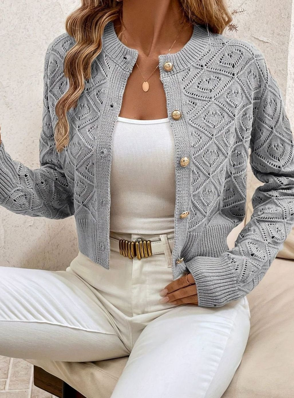 Camille - Cardigan Élégant Court Boutonné