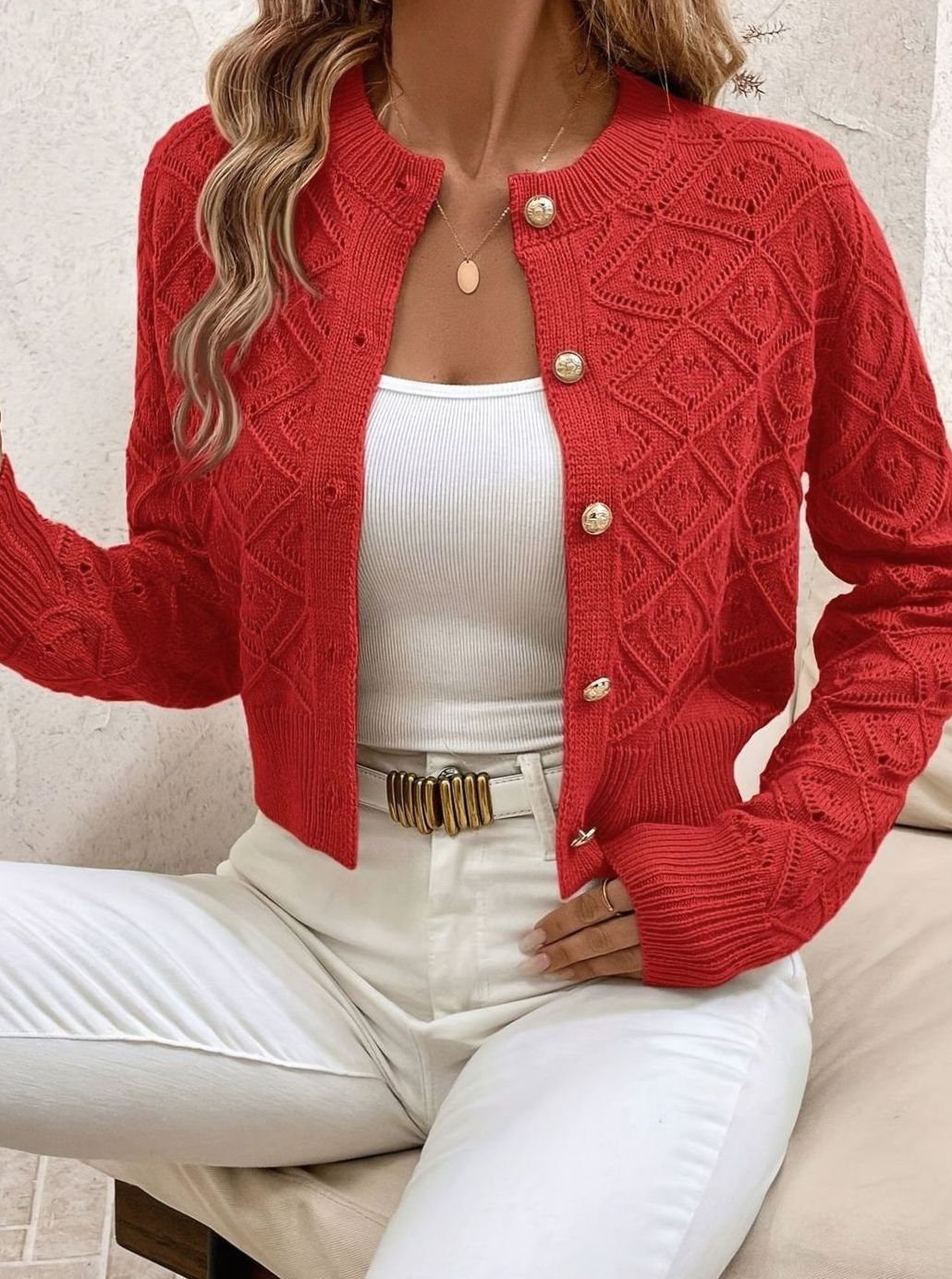 Camille - Cardigan Élégant Court Boutonné
