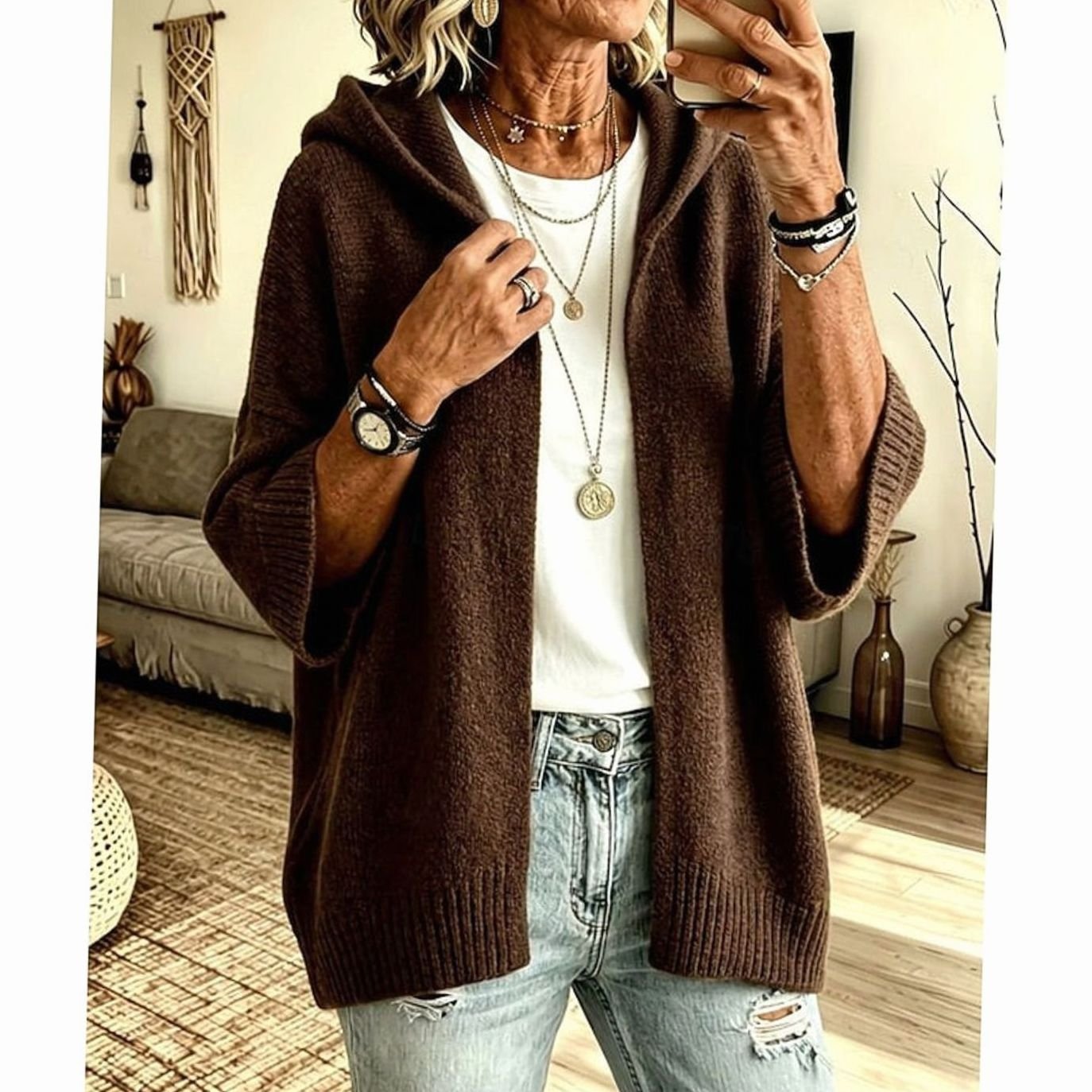 Caroline - Cardigan Élégant Oversize Capuche