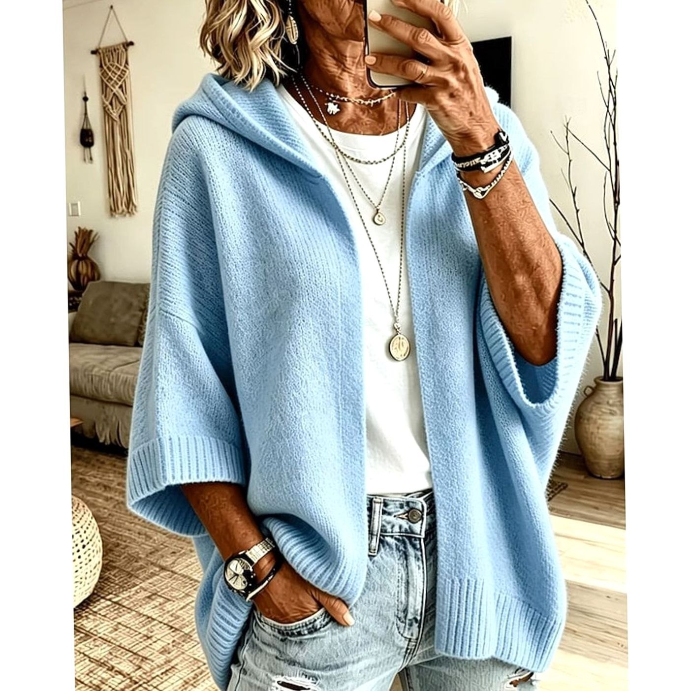 Caroline - Cardigan Élégant Oversize Capuche