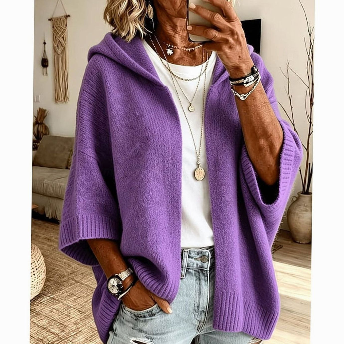 Caroline - Cardigan Élégant Oversize Capuche
