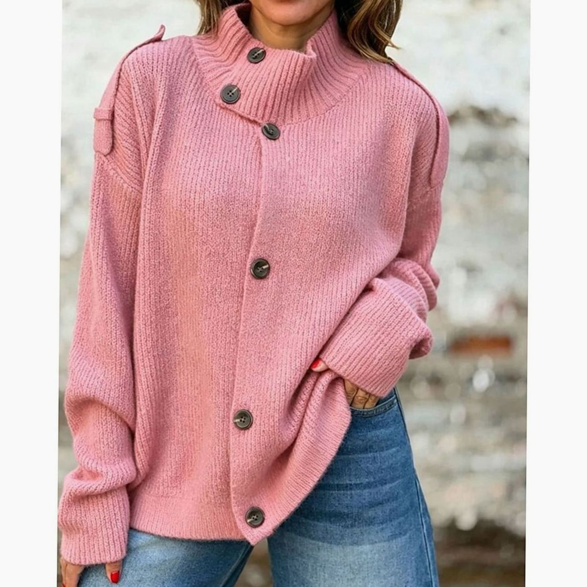Priya - Cardigan Élégant Oversize Col Montant