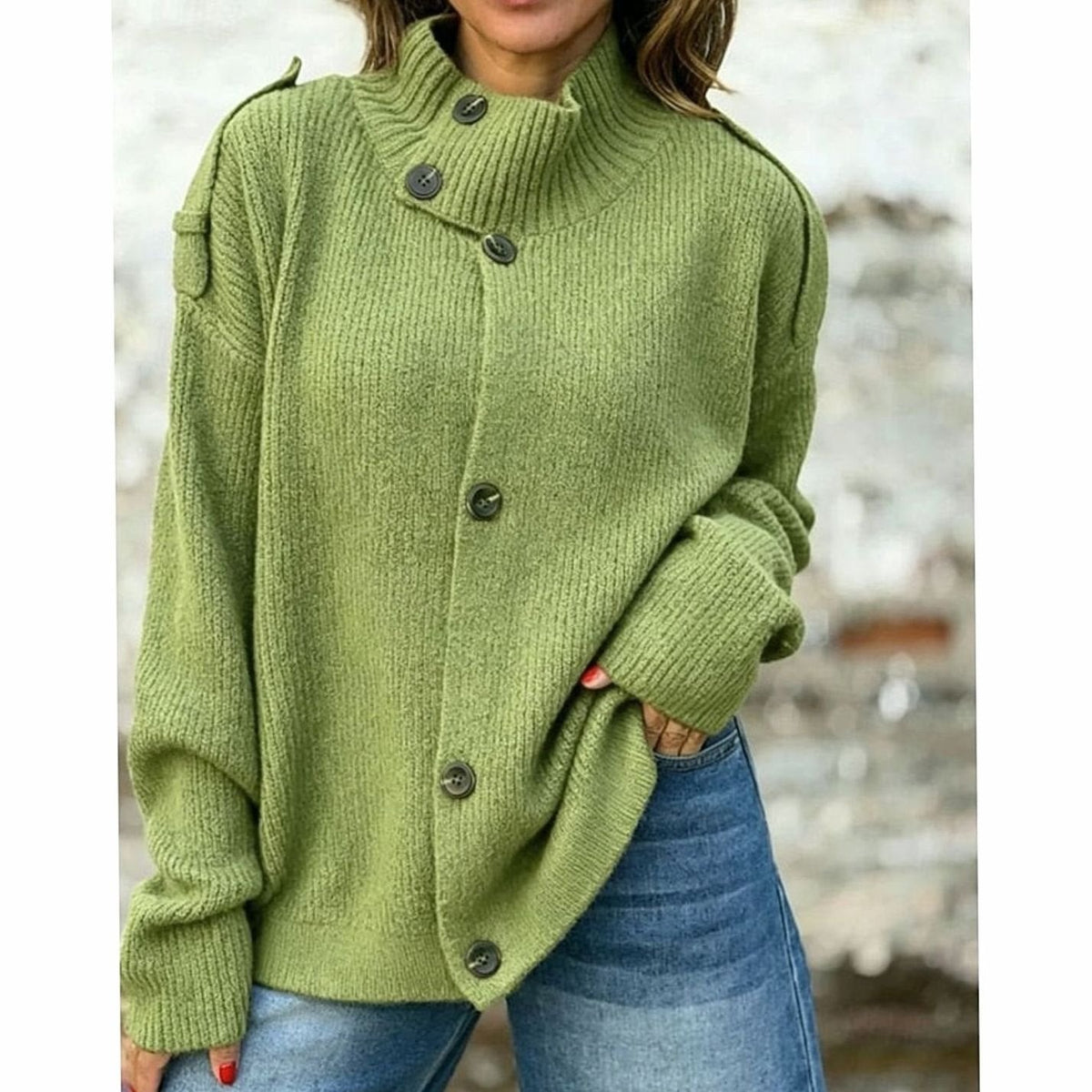 Priya - Cardigan Élégant Oversize Col Montant