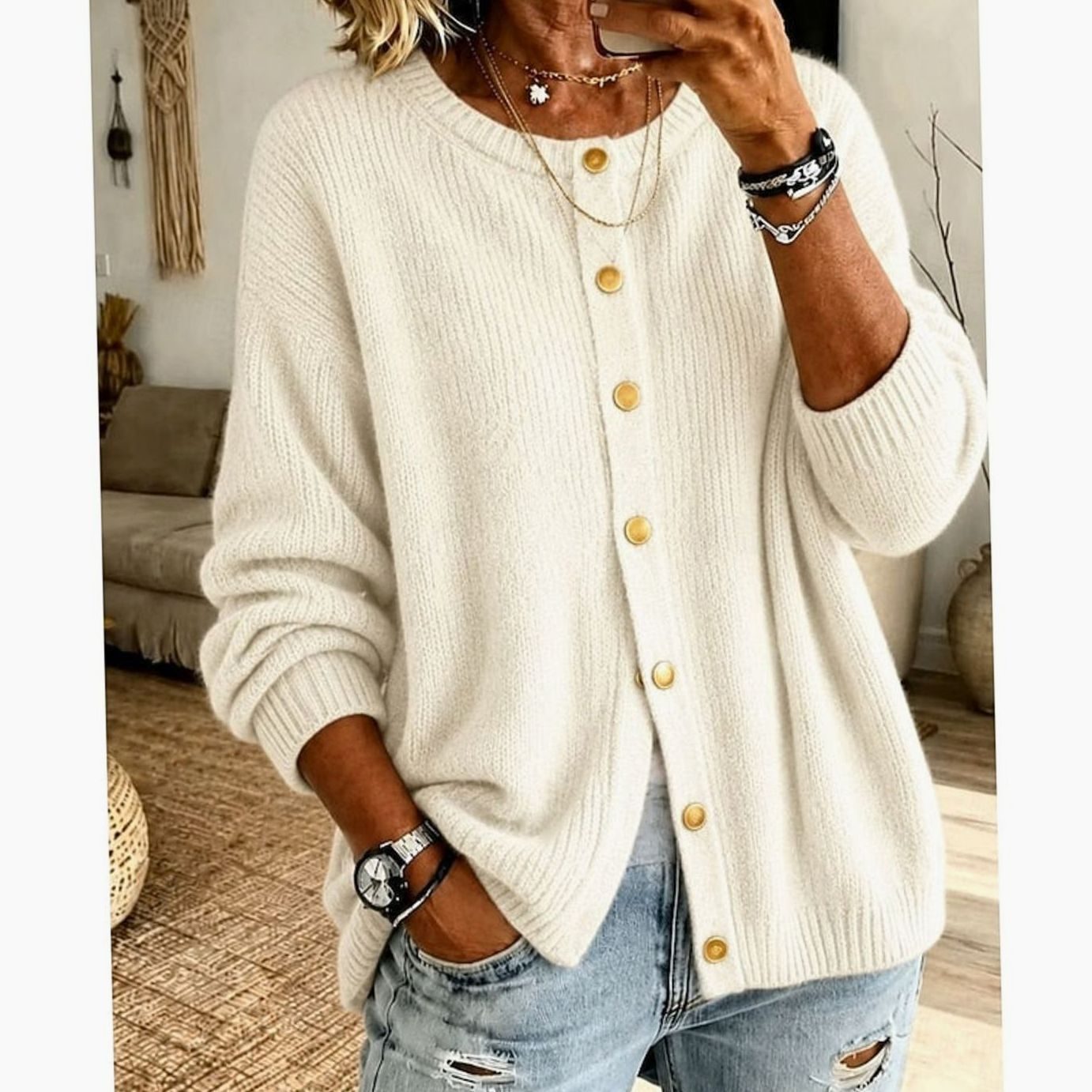 Christine - Cardigan Élégant Oversize Boutonné