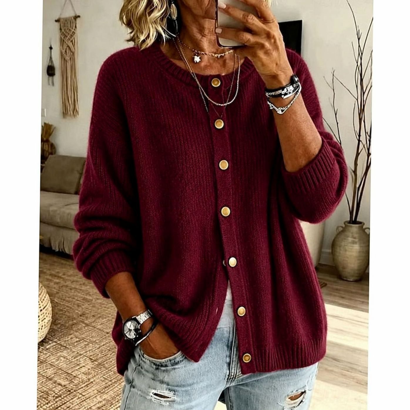 Christine - Cardigan Élégant Oversize Boutonné