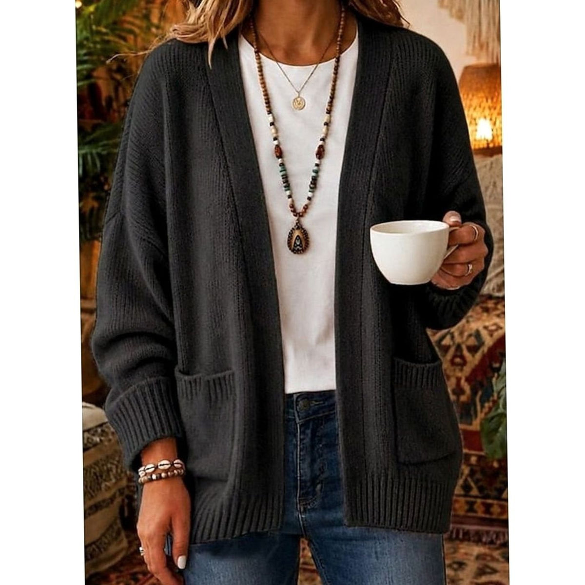 Nathalie - Cardigan Élégant Oversize à Poches