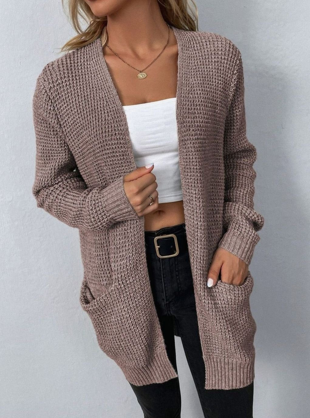 Karine - Cardigan Élégant Long à Poches